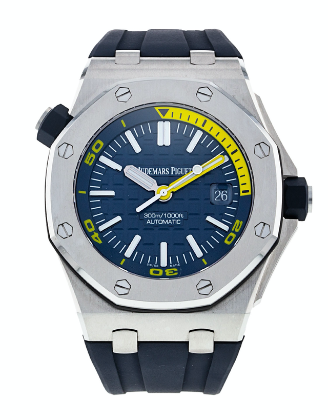 AUDEMARS PIGUET ROYAL OAK OFFSHORE AUTOMATIC BLUE DIAL BLUE RUBBER STRAP MEN'S WATCH
